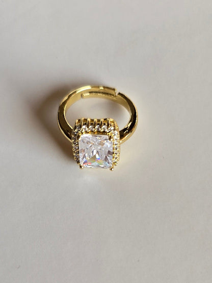 7 Elegant Designs - Gold Plated Stainless Steel Solitaire Rings with Zircon Stones (Free Size)