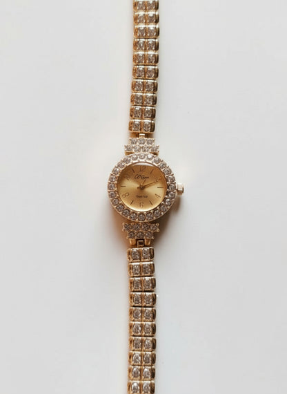 Round Zircon Luxury Watch – Gold Plated Stainless Steel