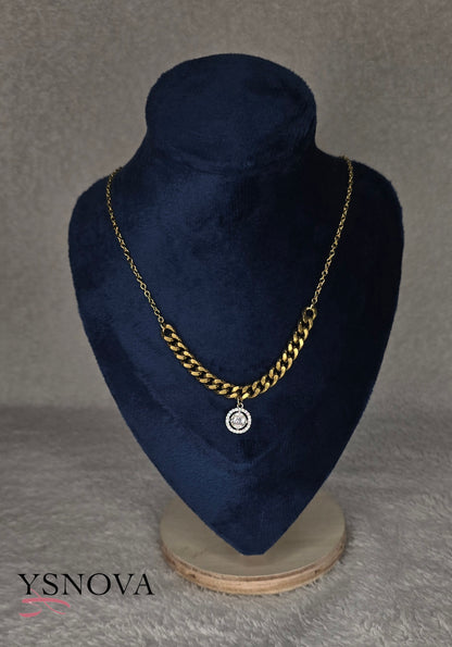 Round Zircon Pendant Necklace – Gold Plated Stainless Steel