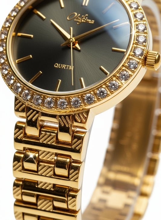 Women’s Gold-Plated Watch with Zircon Stones – Luxury Elegant Design