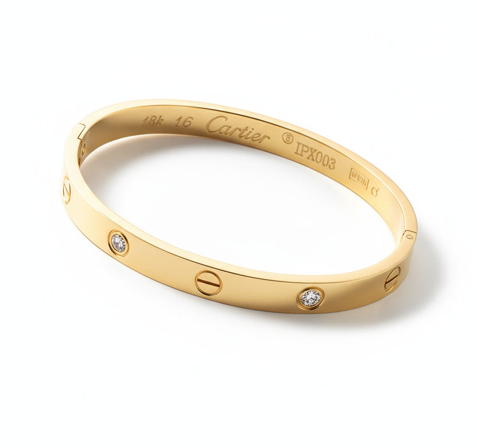 Cartier Love Inspired Bangle with Zircon Stones - Gold Plated Stainless Steel