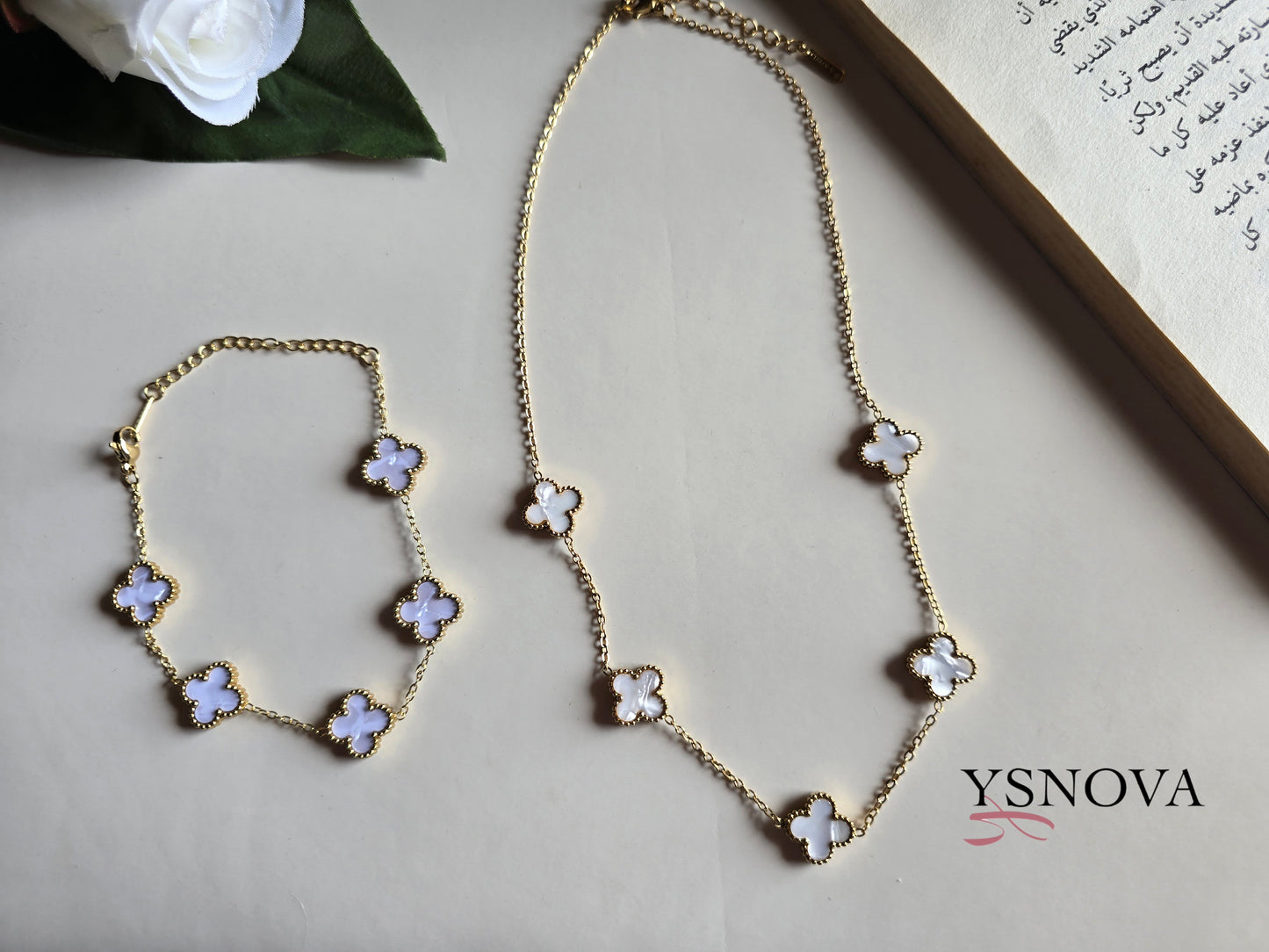 White Clover Set – Van Cleef Inspired Design – Gold Plated Stainless Steel