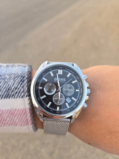 Bo-ss silver watch with black Dial