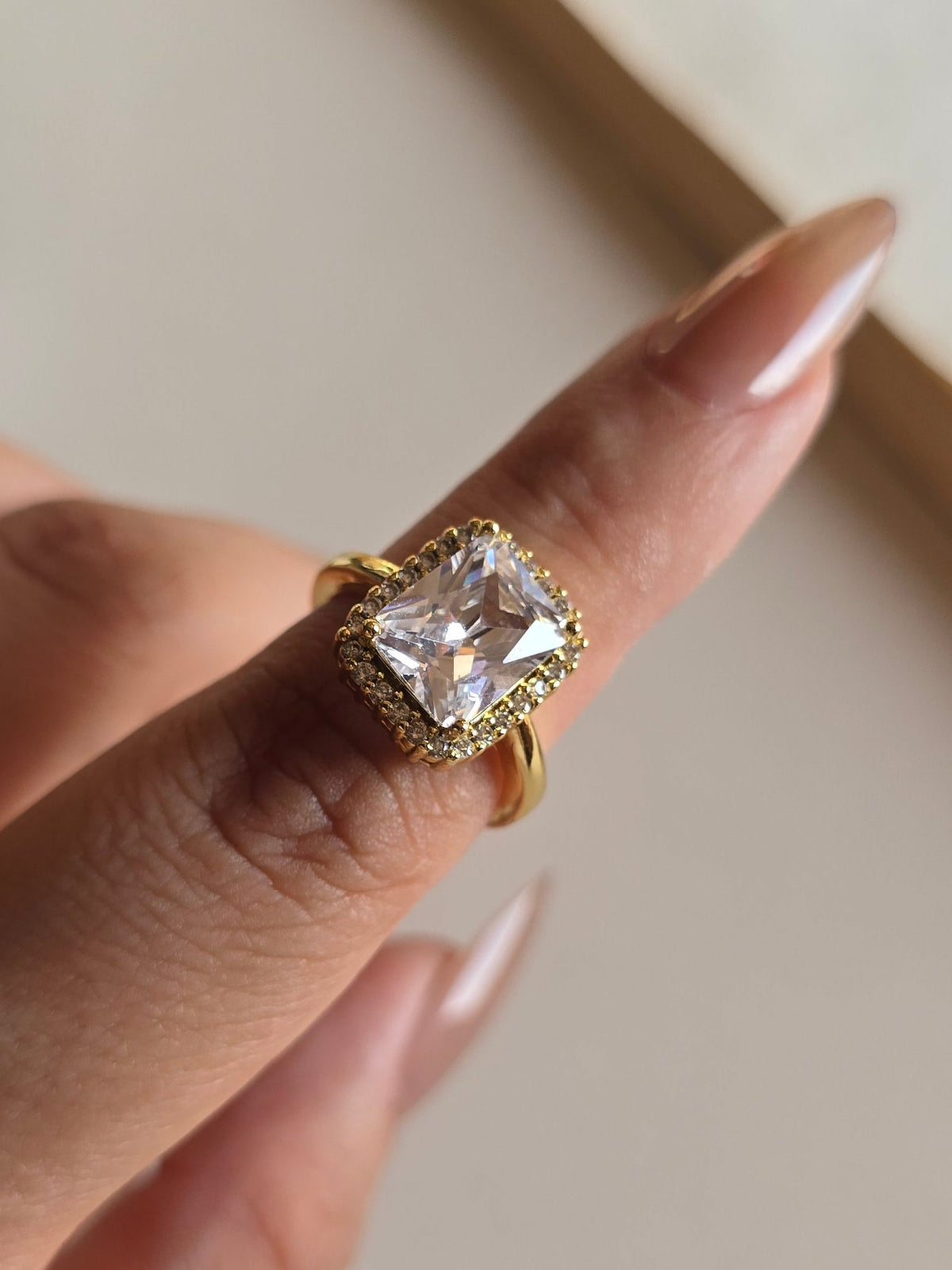 7 Elegant Designs - Gold Plated Stainless Steel Solitaire Rings with Zircon Stones (Free Size)