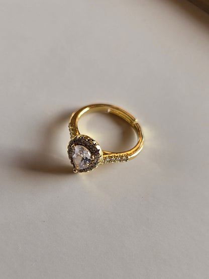 7 Elegant Designs - Gold Plated Stainless Steel Solitaire Rings with Zircon Stones (Free Size)