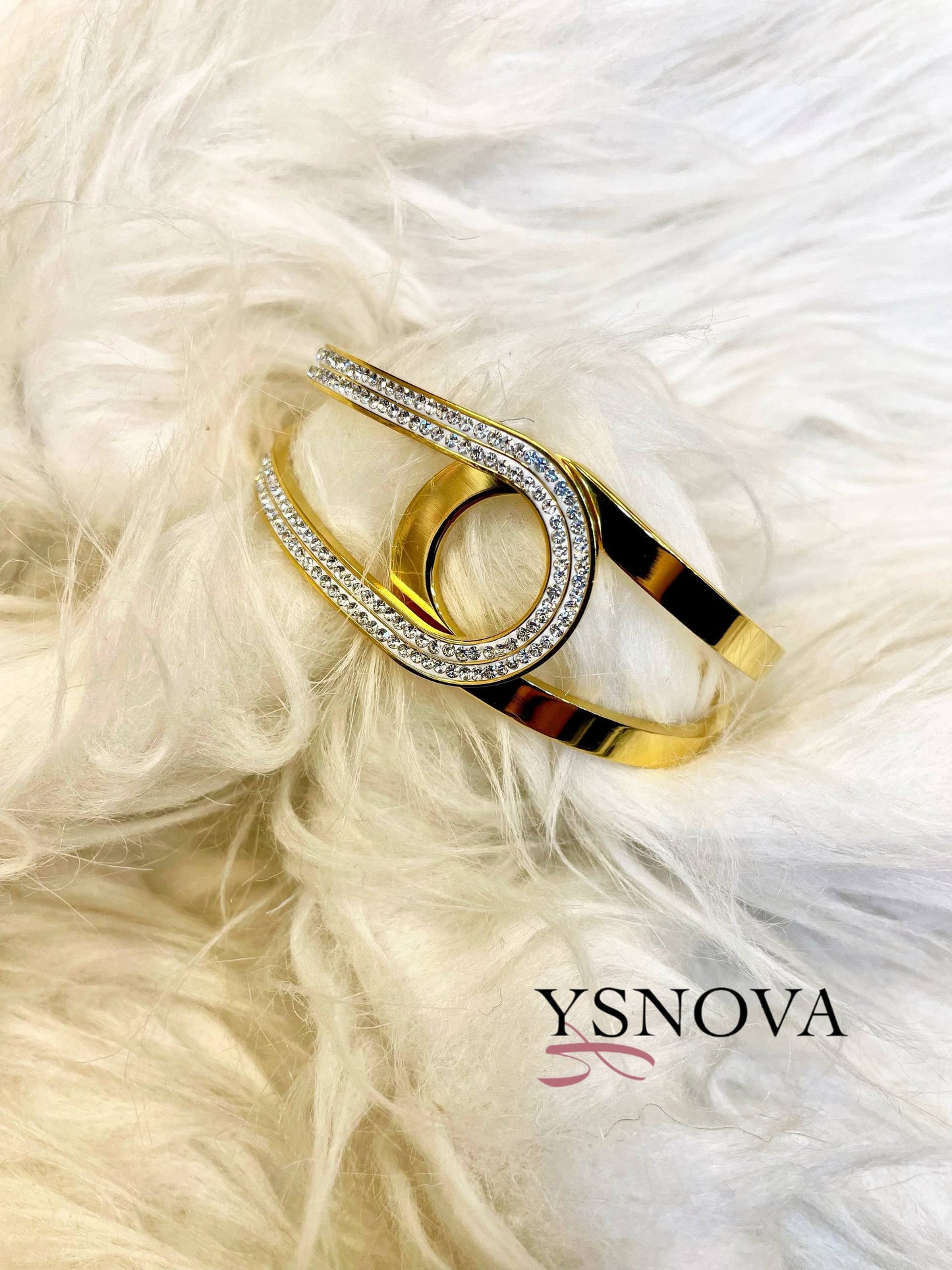 Zircon Swirl Design - Gold Plated Stainless Steel Cuff Bracelet