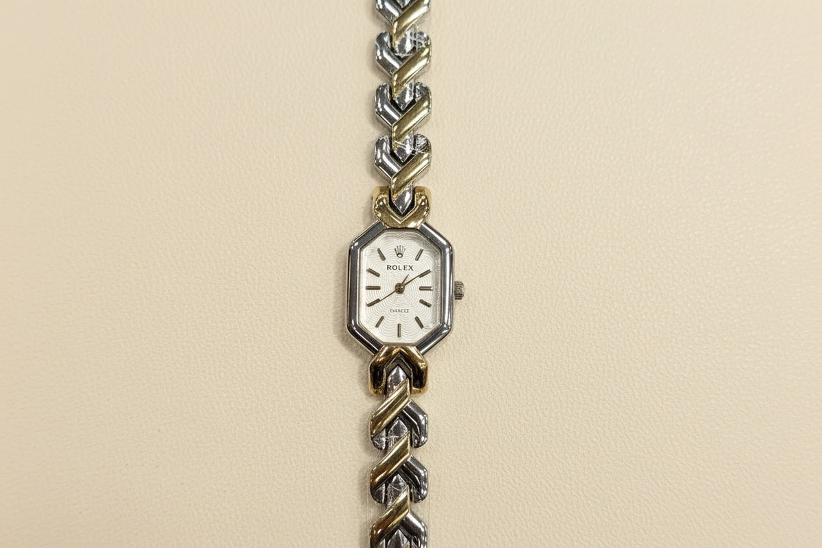 Rol-ex mix silver X gold Quartz watch with white dail