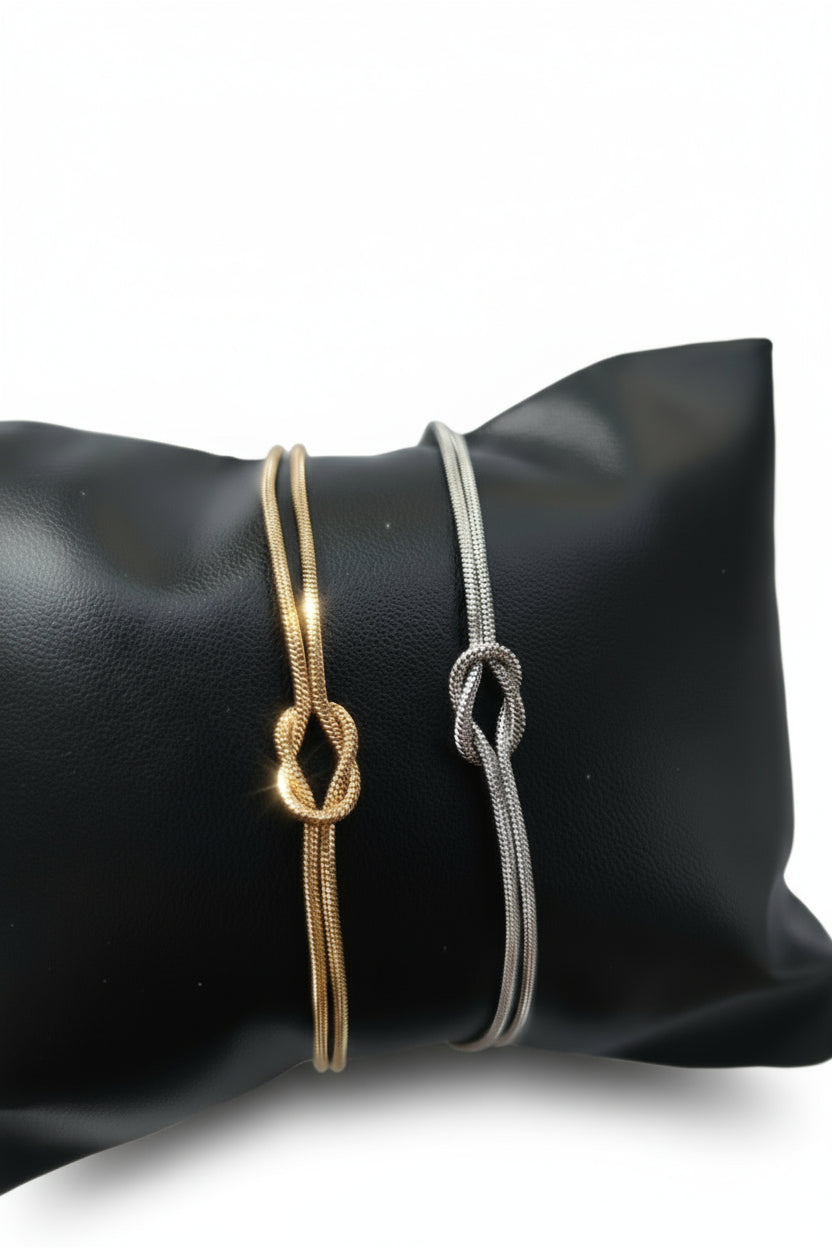 Women’s Bracelet with Double Love Knot Design – Gold or Silver Plated Stainless Steel