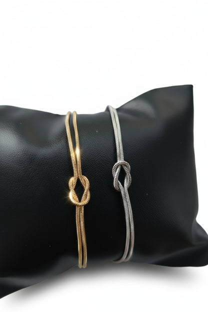 Women’s Bracelet with Double Love Knot Design – Gold or Silver Plated Stainless Steel