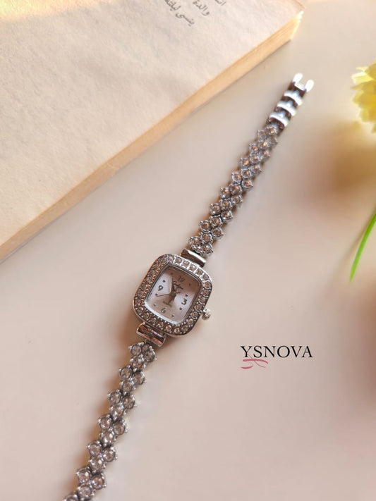 Silver Watch with Zircon Stones – Stainless Steel