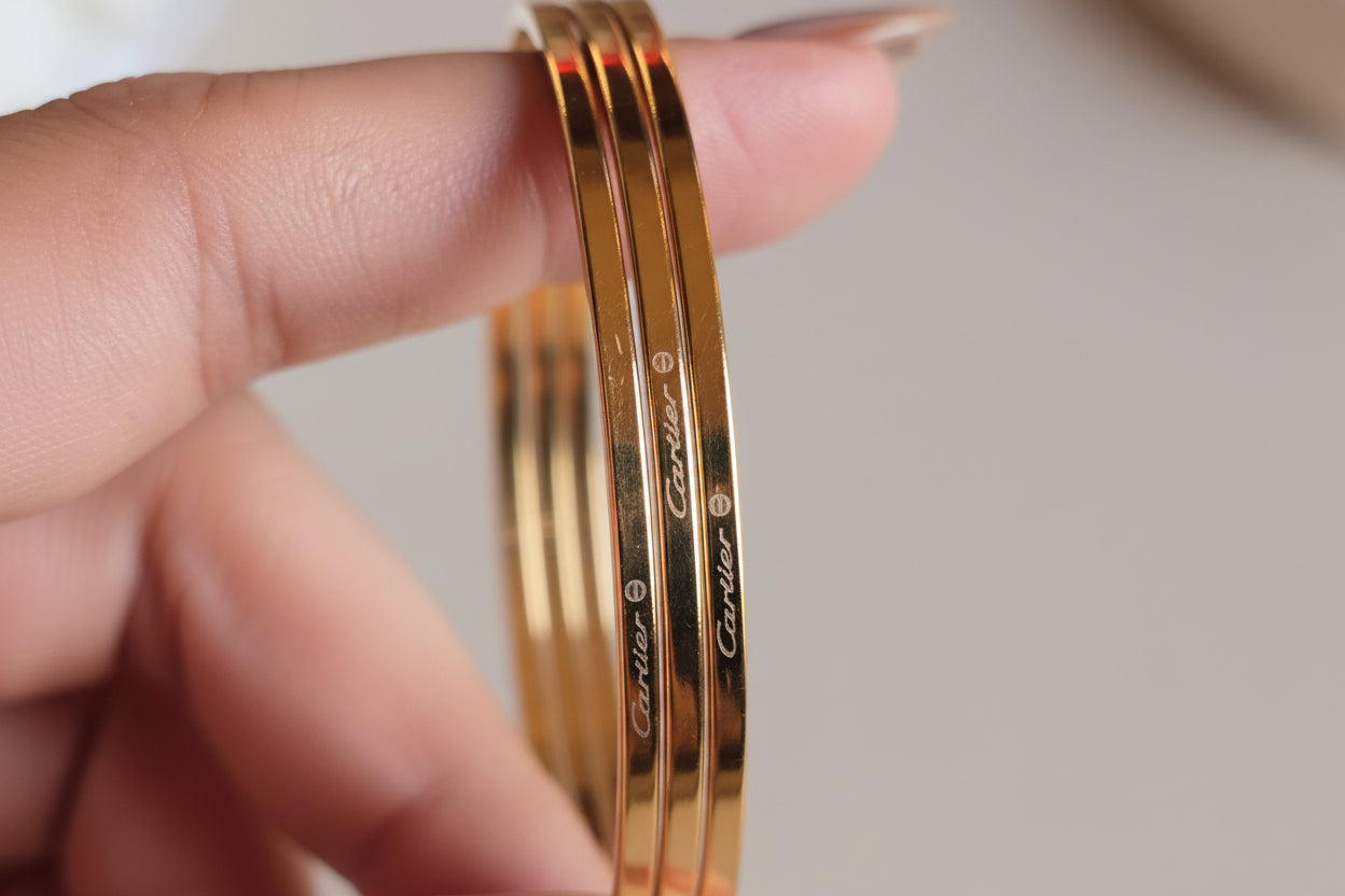 3 Pcs Cartier Inspired Bangles Set – Gold Plated Stainless Steel