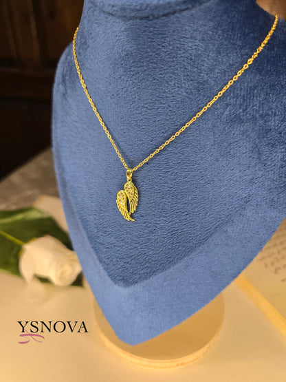 Wing Pendant Necklace with Zircon Stones – Gold Plated-Stainless Steel