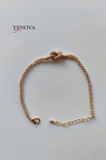 Gold or Silver Plated Stainless Steel Women’s Tennis Bracelet with Zircon Love Knot Design